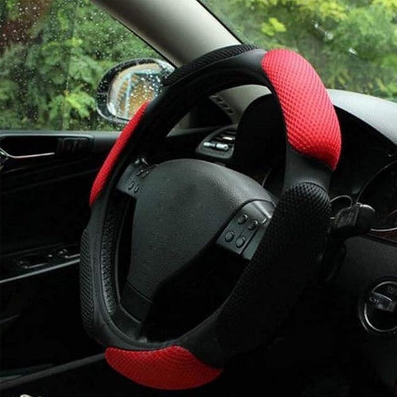 Capa para Volante Automotivo Jonscart em Espuma Viscoelástica e Borracha Preta e Vermelha para Volantes de 37 a 38 cm