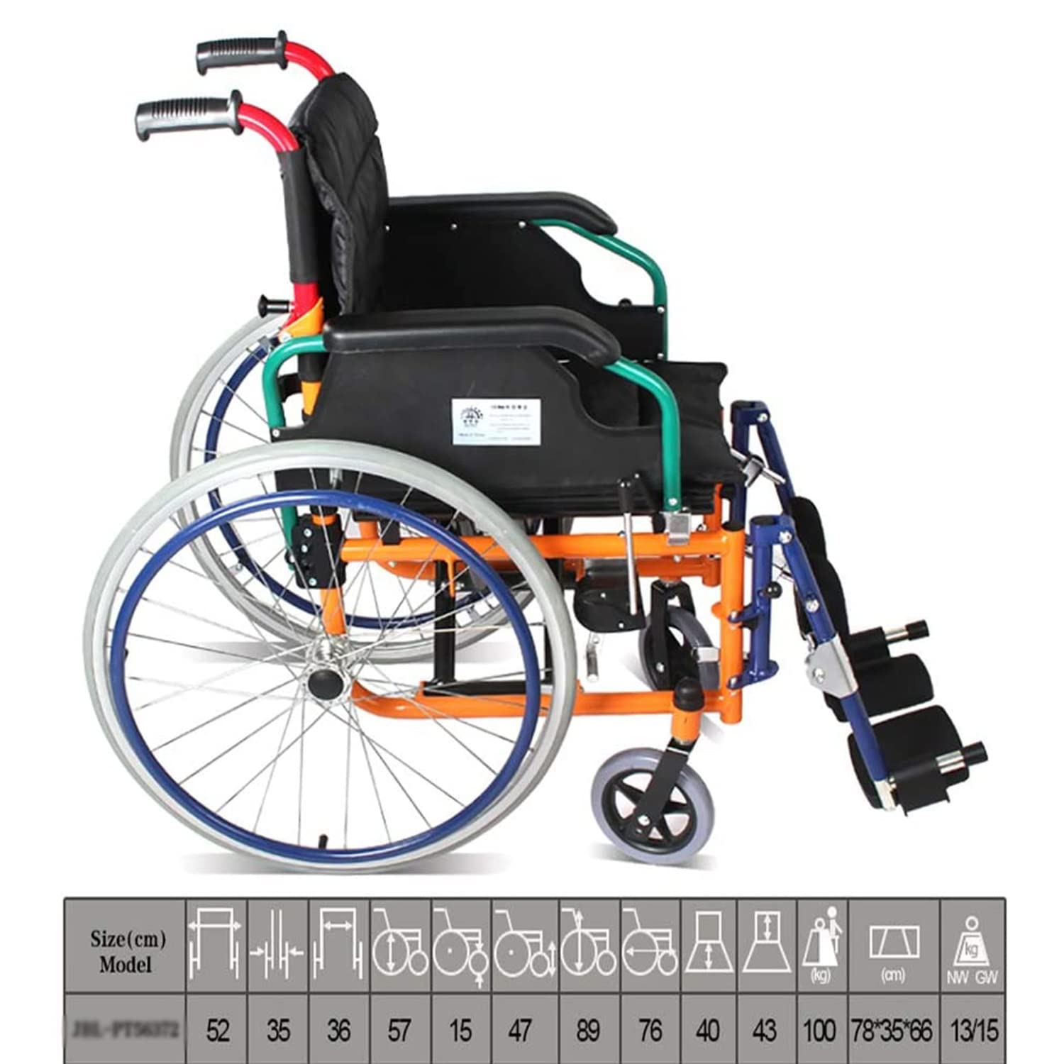 Silla de ruedas pediátrica con reposapiés elevables, asiento de 35 cm de ancho, silla de ruedas ligera de aleación de aluminio para niños para rehabilitación de fracturas
