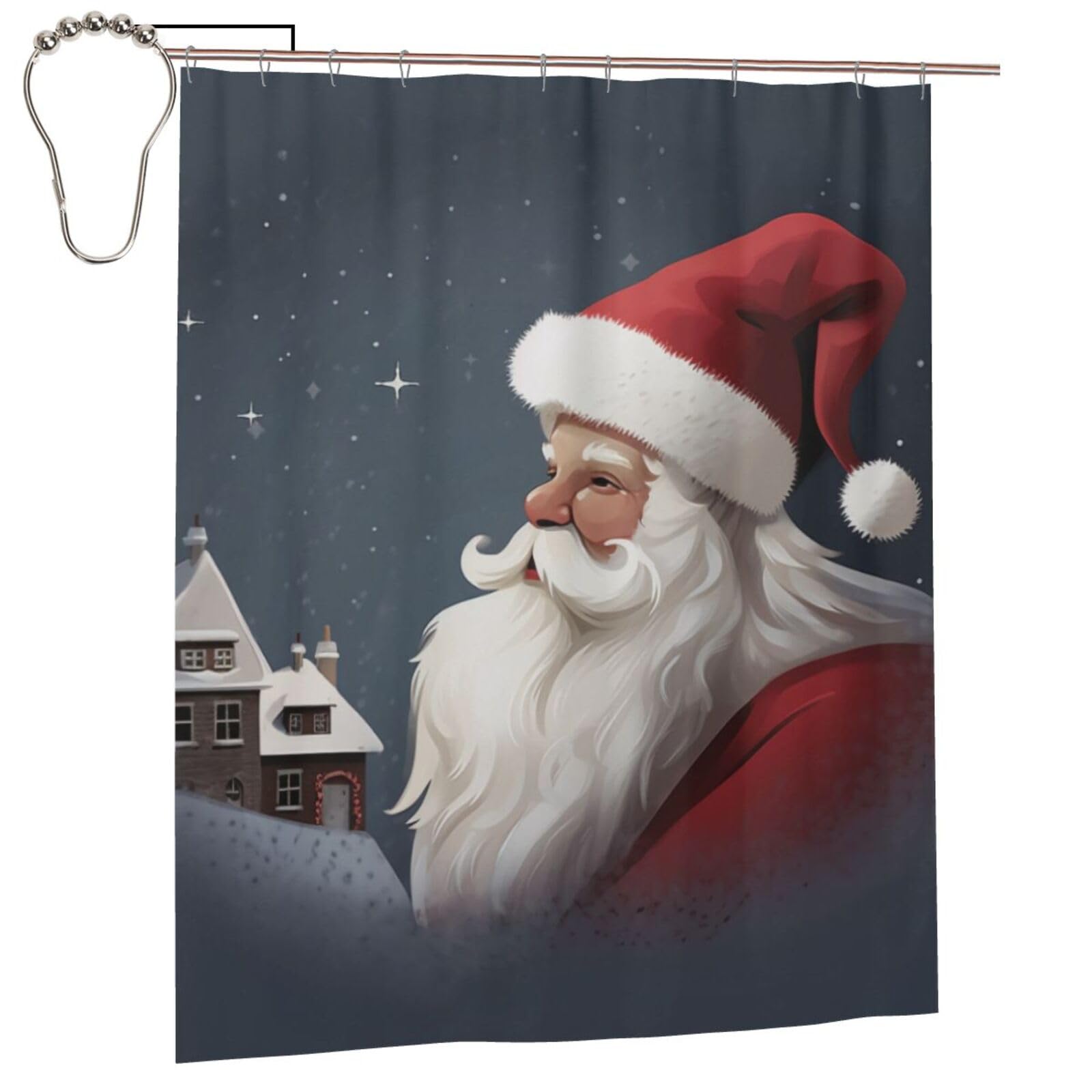 BWWHCCTI Santa Claus Printed Shower Curtain With 12 Iron Hooks Opaque Quick Drying Waterproof Shower Curtains Sets For Bathroom 152x183 Cm