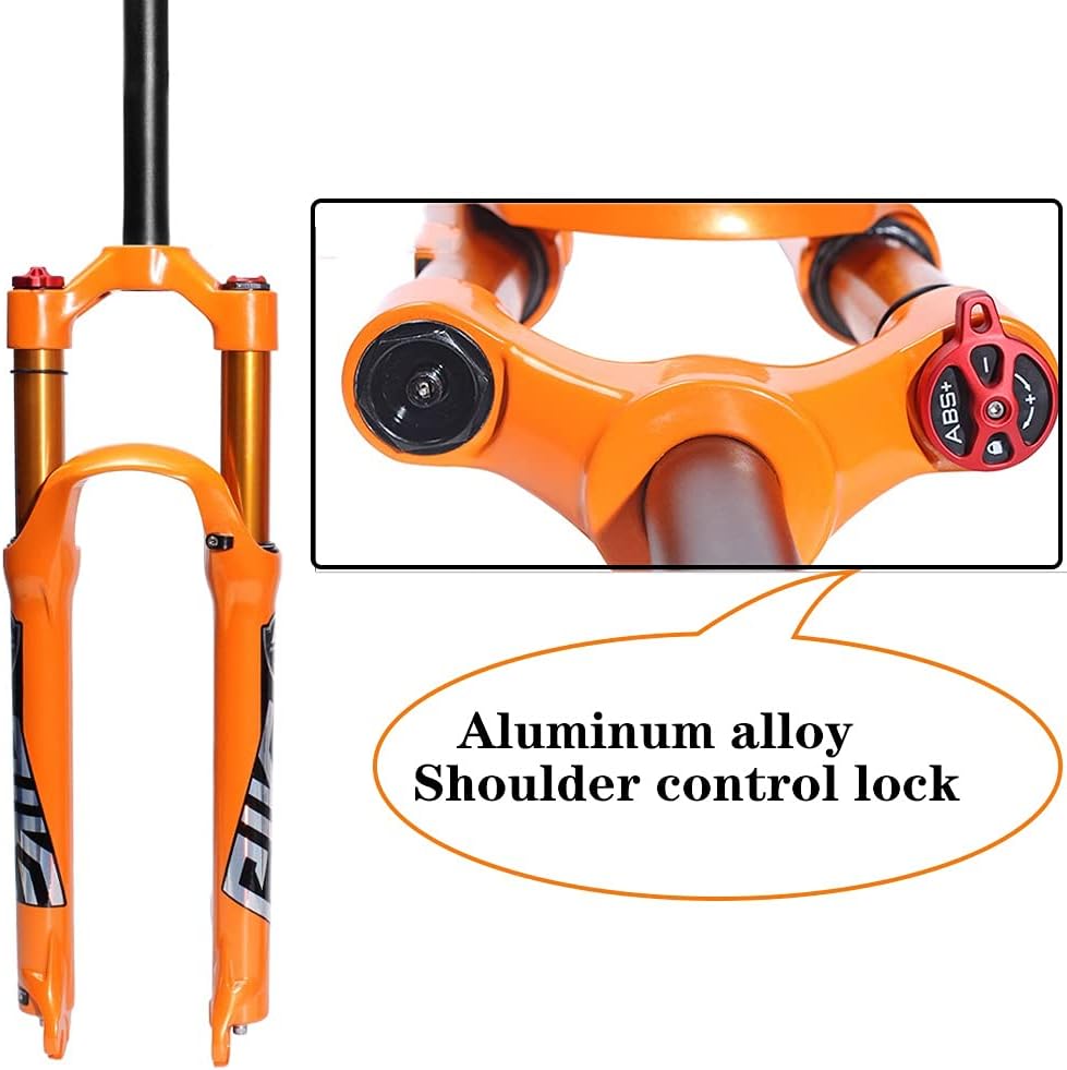 27.5/29 Inch Air Mountain Bicycle Suspension Fork, Travel:120mm Straight Steerer 1-1/8" MTB Front Fork Orange Accessories (Color : Black Shoulder Control, Size : 27.5)