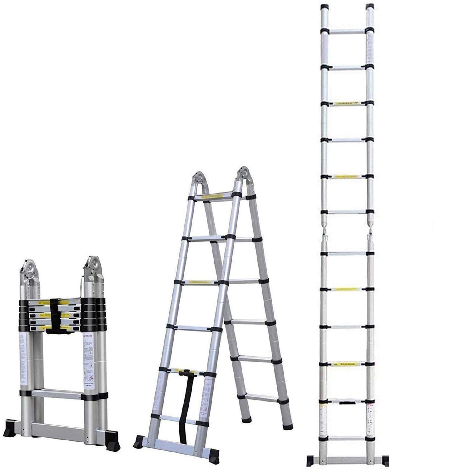 COOCHEER 5m Escalera Telescópica, Escalera Plegable Aluminio,16 Escalones Antideslizantes, Carga Máxima: 150 kg