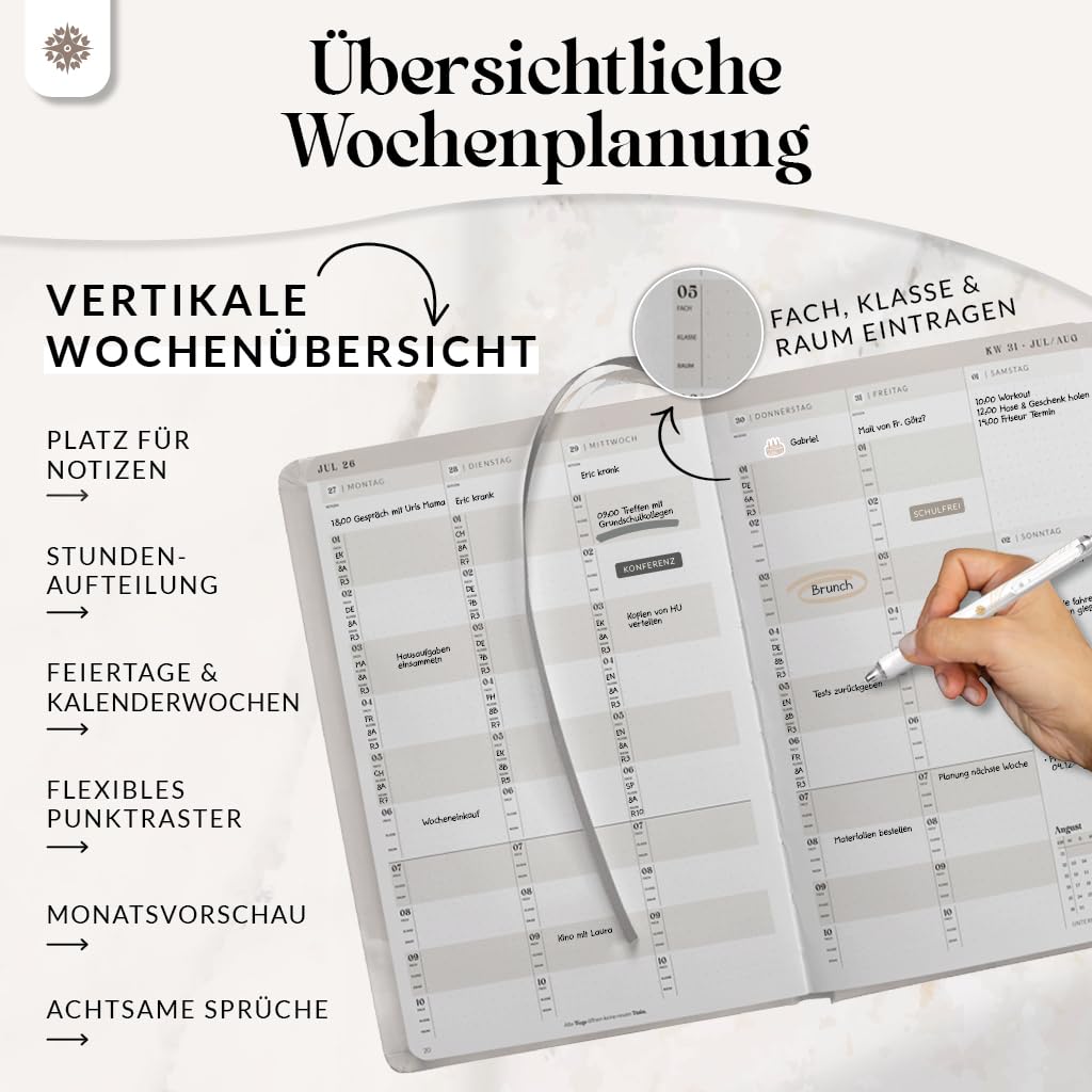 Lebenskompass® Lehrerkalender 2026/2027 DIN A4 ”Cloud” - Schuljahresplaner Hardcover mit Wochen & Monatsübersichten, Klassen & Notenlisten, Stundenplänen für Lehrerinnen und Lehrer