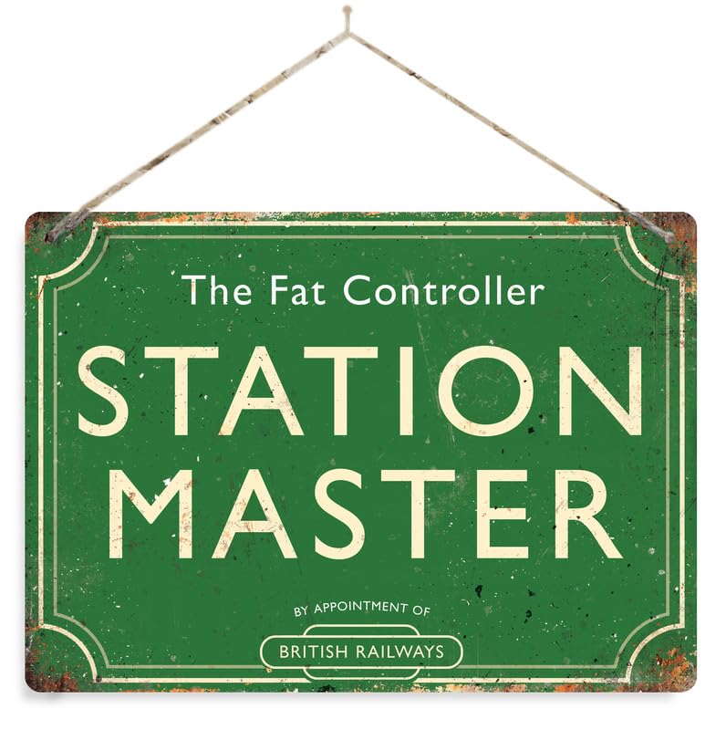 Personalised Station Master - Green. Small metal sign with 4 corner holes. Train Platform Steam Any name