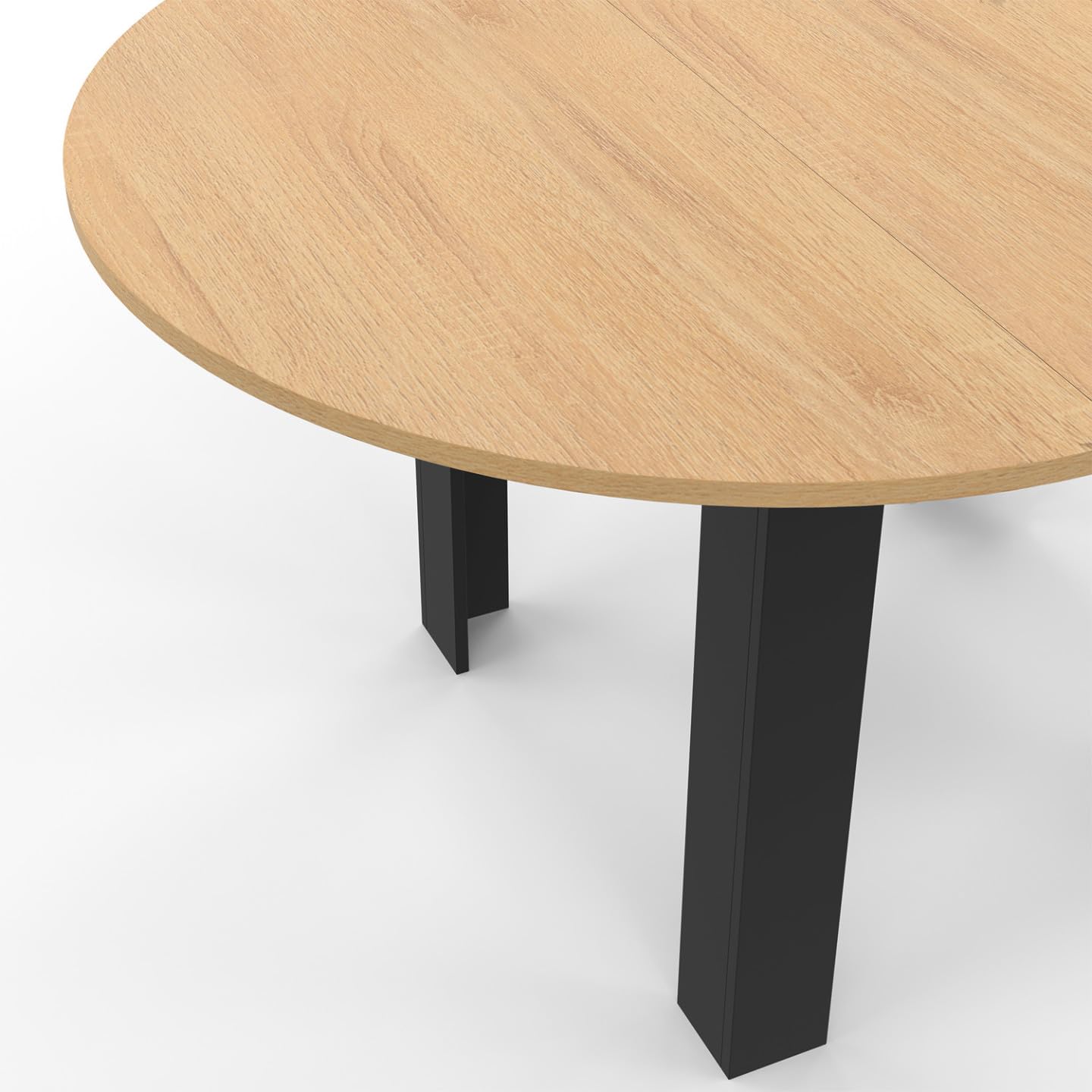 IDMarket - Table à Manger Extensible Ronde Dona 4-8 Personnes Noire Plateau façon hêtre 110-150 cm