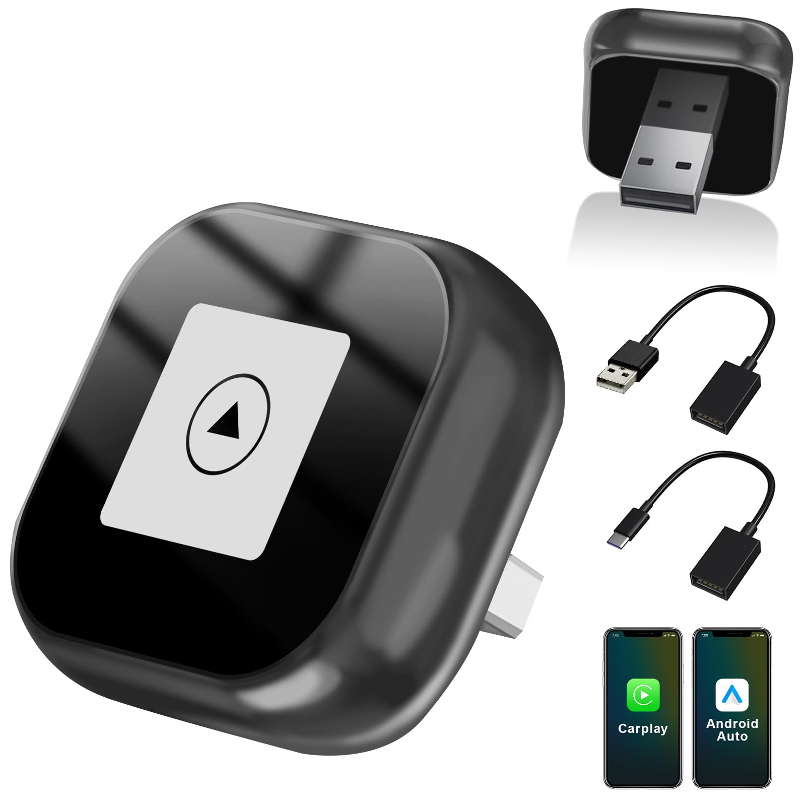 Adattatore 2 In 1 Wireless Carplay E Android Auto, Mini Carplay Aggiornato 2025, Converte Da Cablato A Wireless, Plug & Play, Connessione Automatica, Compatto, Per Iphone E Android, Grigio