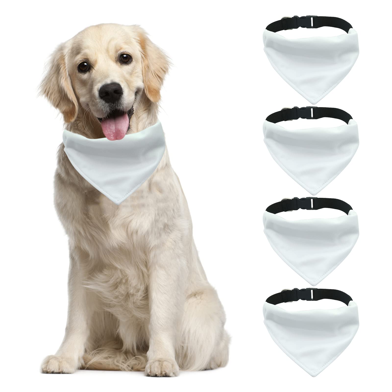 Dog Bandana Collar, 4 PCS Solid White Pet Triangle Scarf Triangle Bibs Kerchief with Adjustable Buckle for Medium Large Dogs, L