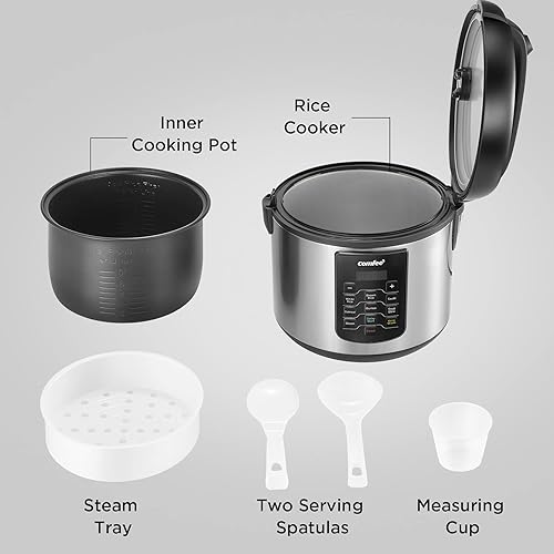 Vista 16 de COMFEE - Arrocera 6 en 1 de acero inoxidable, cocina lenta, vaporizador, salteado y calentador, 2 cuartos de galón, 8 tazas cocidas