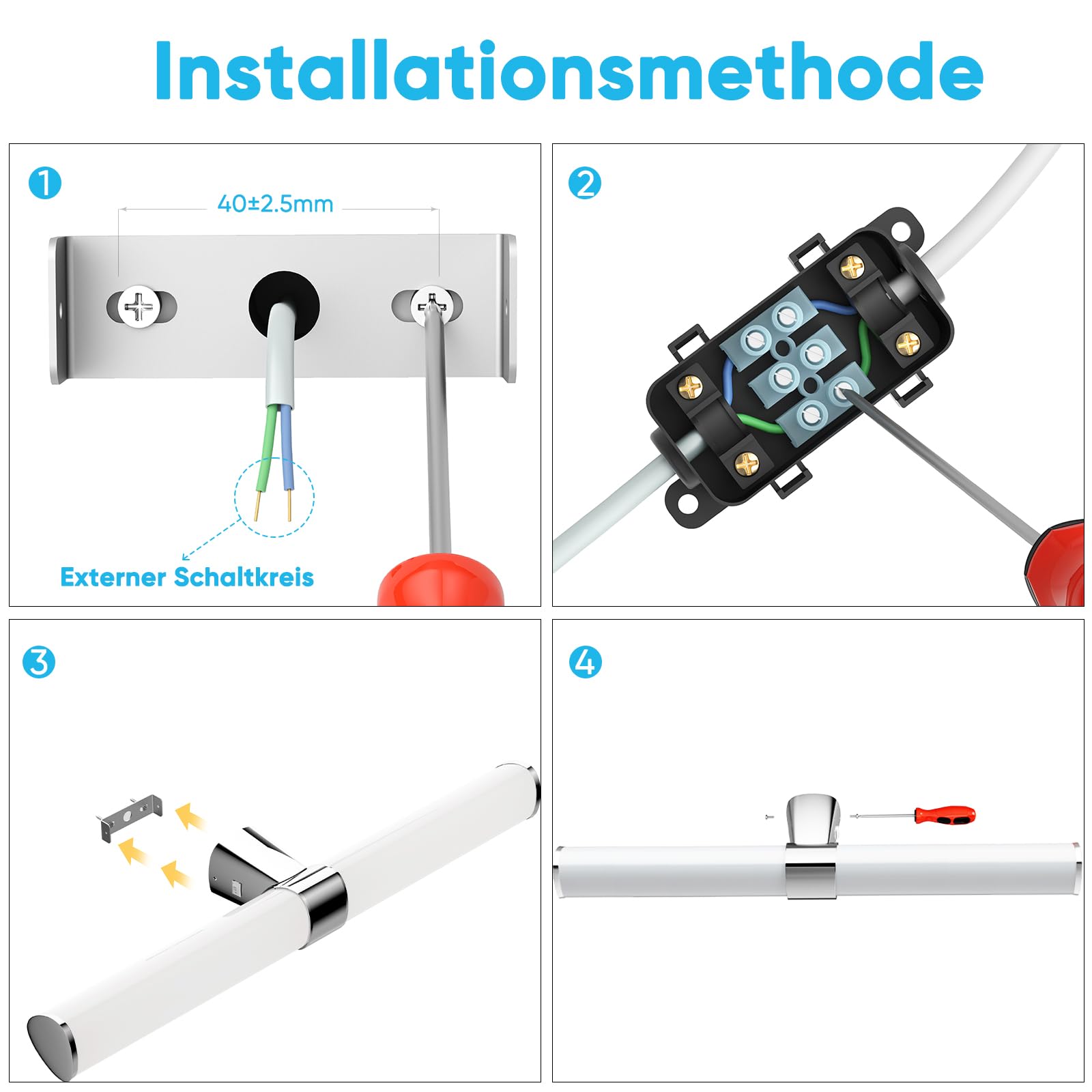 LED Wandleuchte Innen für über Spiegel Bad, 15W 1500Lm Badezimmer Lampe Wand, 60CM Breit IP44 Wasserdicht Spiegellampe, Silber Chrom, Nicht Dimmbar, 3 Lichtfarben Modi, Kein Schalter