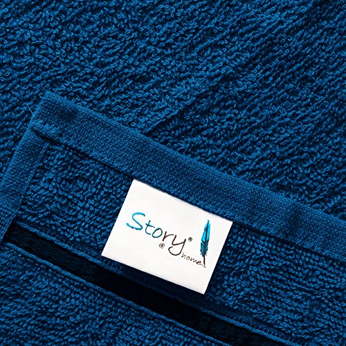 Image of Story@Home Navy 100% Cotton 450 GSMSet of 12 Face Towels, Green and Navy