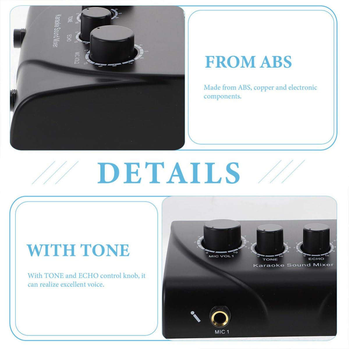 POPETPOP Mélangeur de Karaoké Professionnel Matériel Abs Noir avec Double Entrée Microphone et Câble, Système de Mixage Audio et Composants Électroniques pour Scènes et Familles