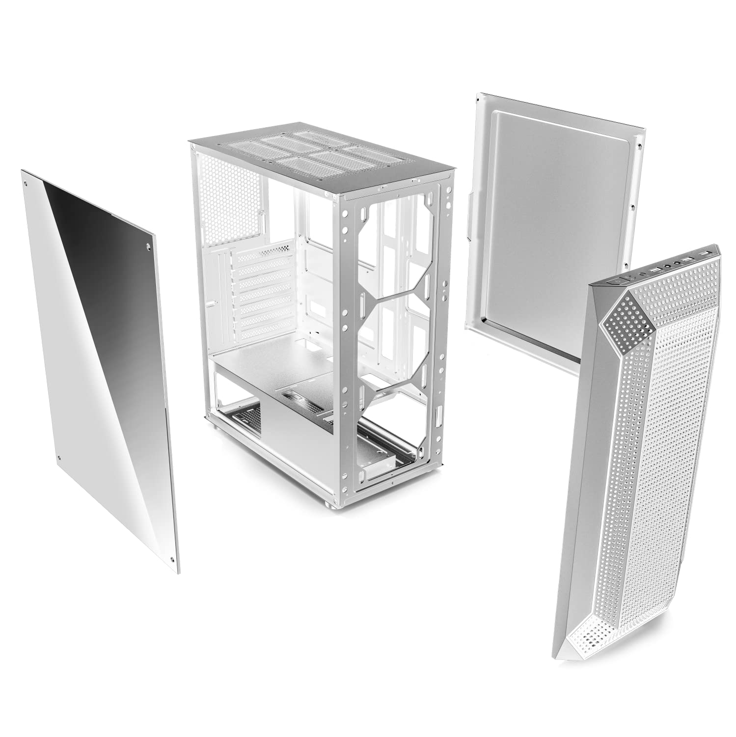 EMPIRE GAMING - Obudowa PC do gier Ruby Mid-Tower ATX, mATX, ITX - przednia siatka - panel boczny ze szkła akrylowego - 4 wentylatory 3-pinowe 5 V LED ARGB Adresowalna 120 mm - MB Sync - biała