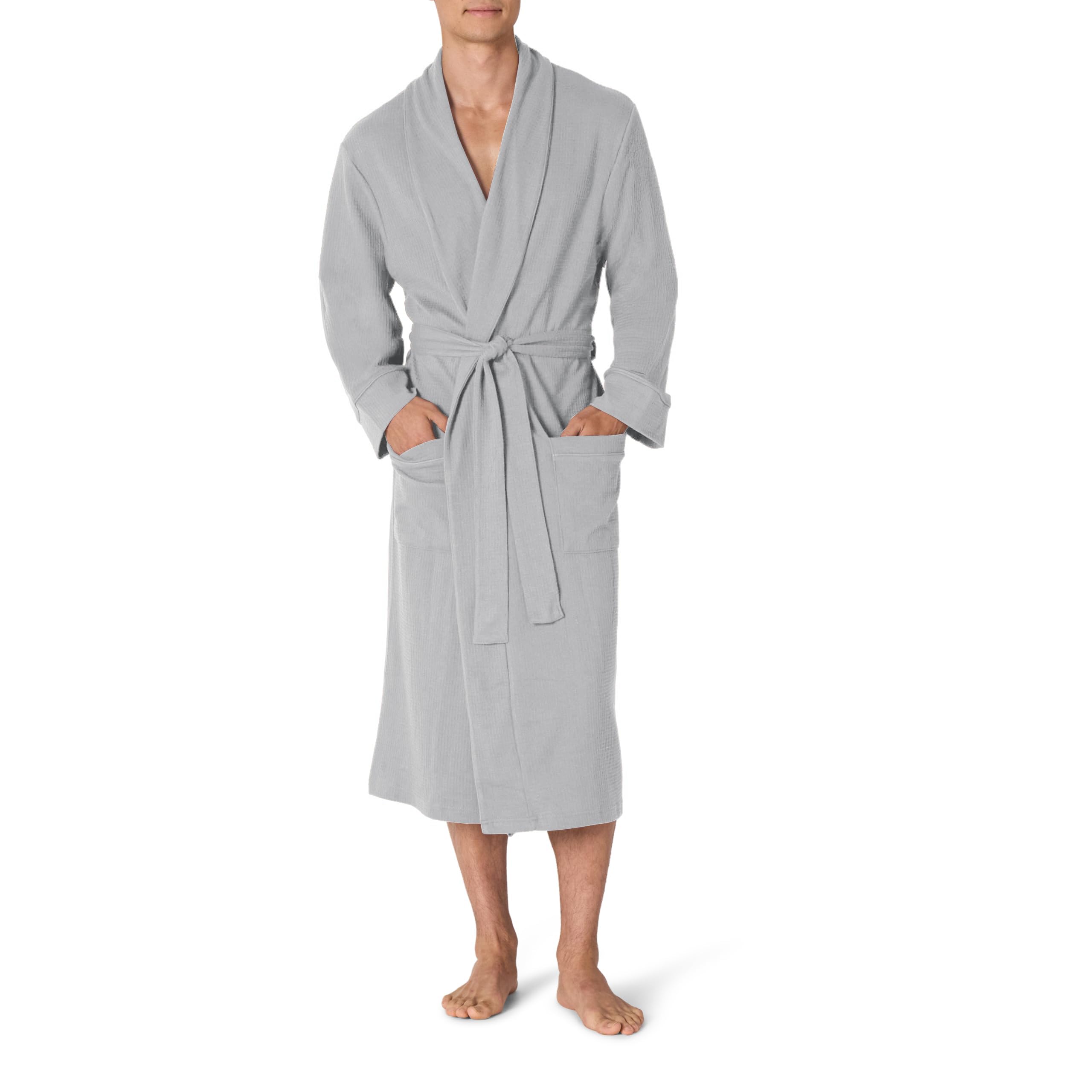 Amazon Essentials Men's Lightweight Cotton Waffle Bath Robe, Mid-Length Loungewear (Available in Big &amp; Tall)