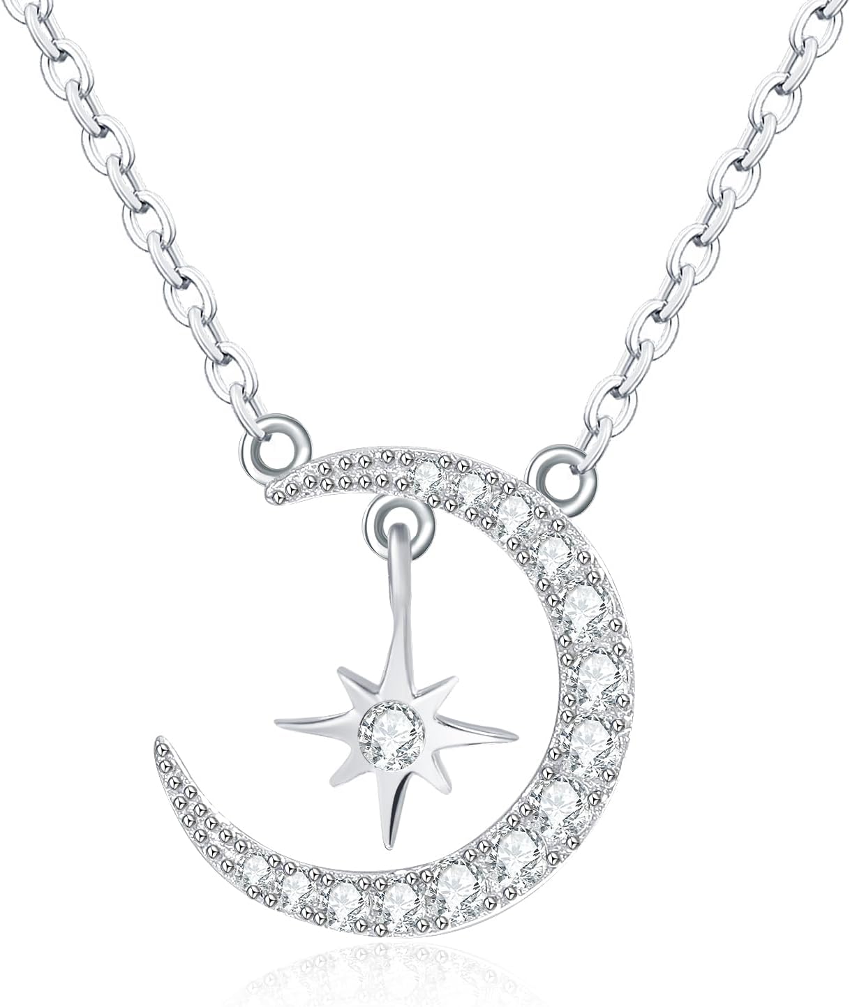 CeaKIev S925 Sterling Silver Moon and Star Necklace for Women, Dainty CZ Crescent Pendant, Jewelry Gift for Birthday, Anniversary, Valentine’s Day, Mother’s Day - Image 7