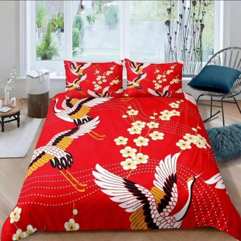 Housse de Couette 240 x 260 Anti-Plis en Microfibre Fine Parure Lit Rouge