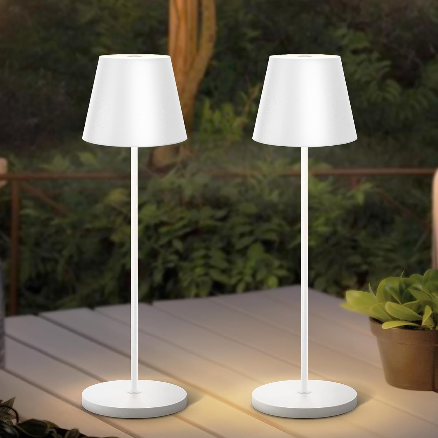 Lamparas de Mesita de Noche sin Cable 2 Piezas, 38CM Metal Lampara Inalambrica de Mesa Escritorio Recargable con Batería 5200mAh, IP54,USB C,Portatil,para Dormitorio Salon,3 modos, Regulable