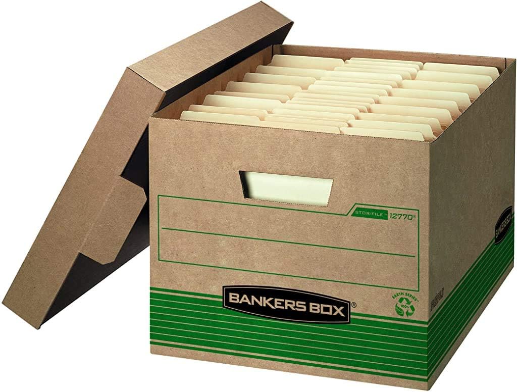 Bankers Box 1277008 STOR/File Medium-Duty Storage Boxes, FastFold, Lift-Off Lid, 100% Recycled, Letter/Legal, Pack of 20 : Office Products