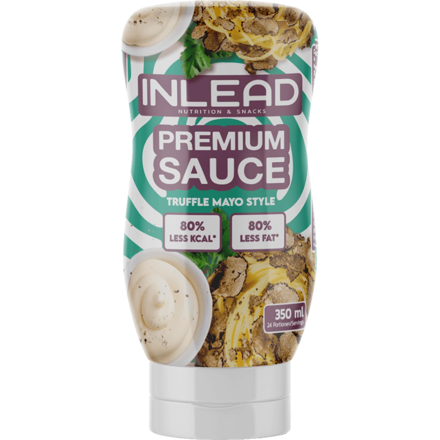 INLEAD - Premium Sauce - Light Soße | 80% weniger Kalorien & 80% weniger Fett | Perfekt Zur Diät | Kalorienarme Ernährung | Vegan | Glutenfrei | Laktosefrei - 350ml (Trüffel Mayo Style)