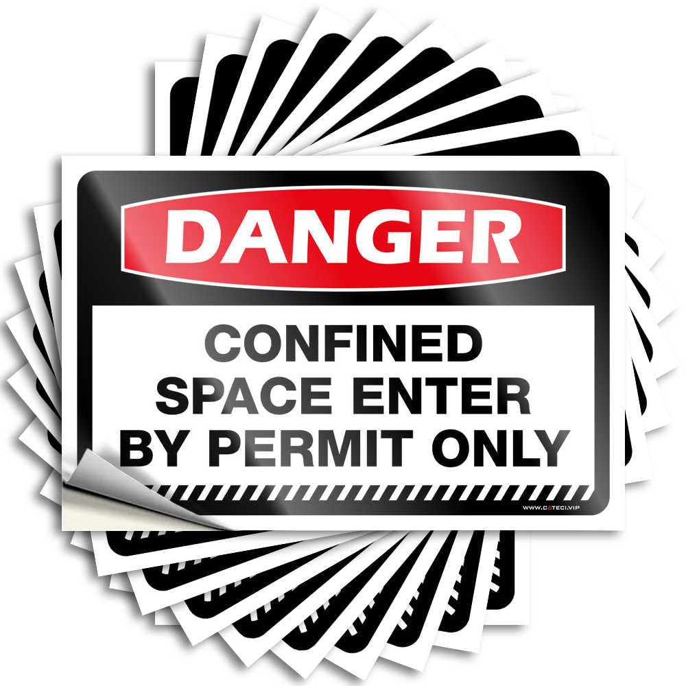 Mechanic Stickers Danger Confined Space Enter By Permit Only Stickers 10Pcs Car Window Stickers Funny Car Stickers and Decals(12X18CM)