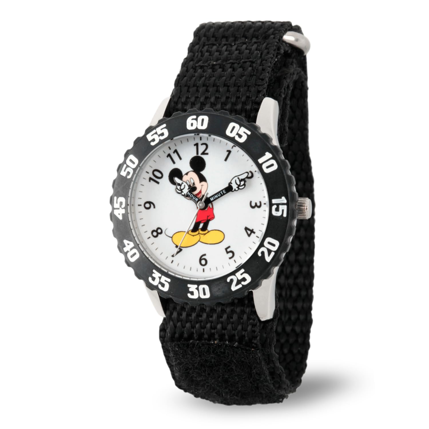 Disney Mickey Mouse Kids' Bezel Stainless Steel Time Teacher Analog Nylon Strap Watch