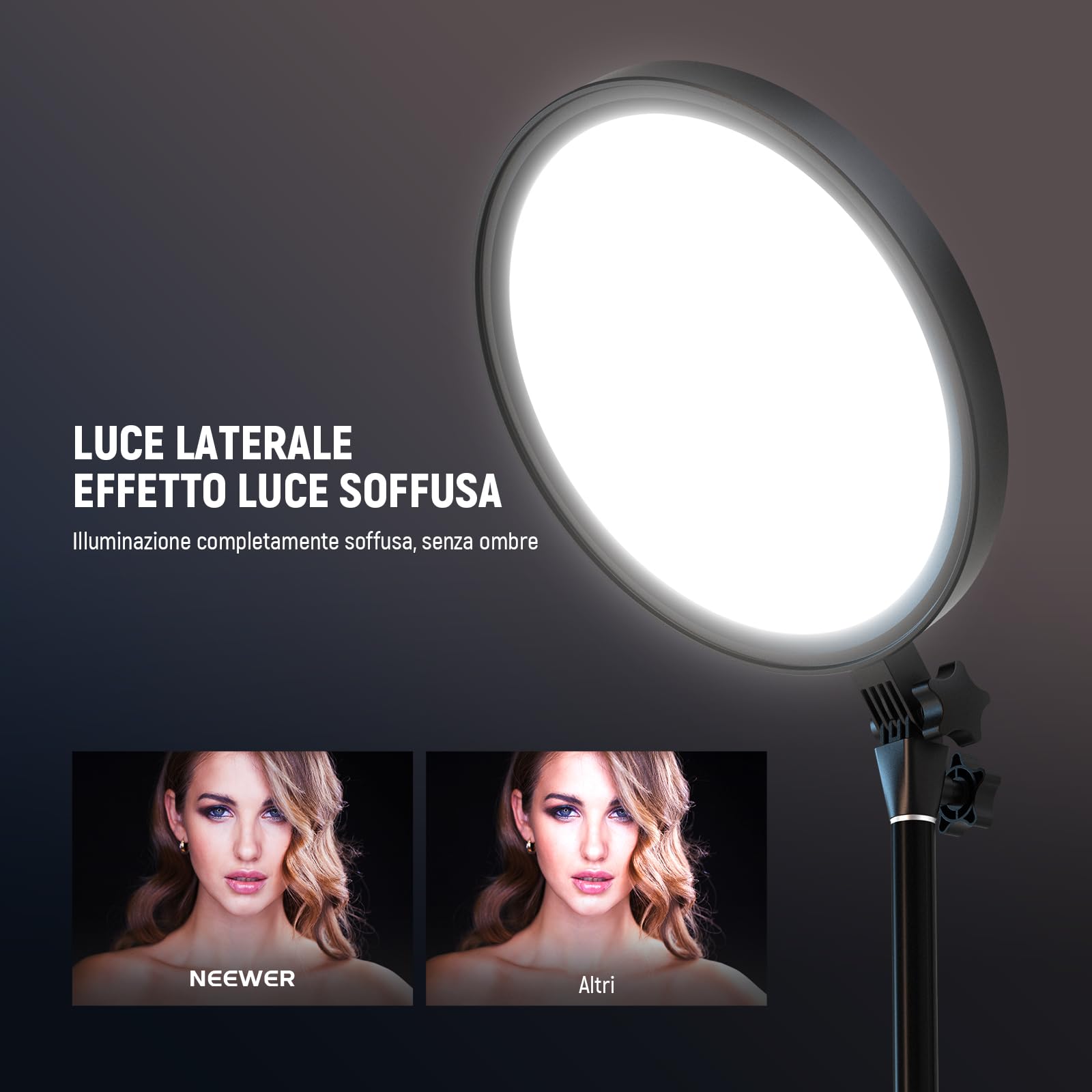 NEEWER BASICS Ring Light Grande 30cm 24W con Stand 68"/Portatelefono/Telecomando per iPhone Video Selfie Streaming Trucco Fotografia Studio, 3000K-6500K CRI98 Luce Pannello LED a Schermo Intero, BR13