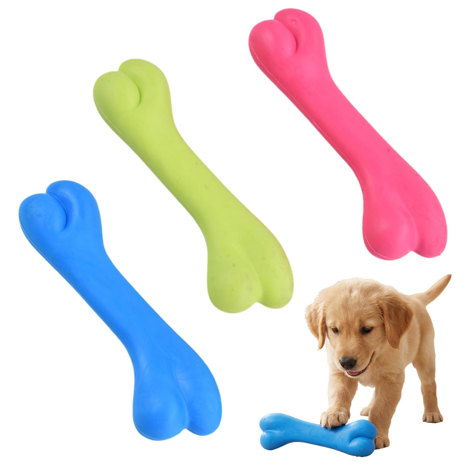 Zirax 3 Pack Dog Chew Toys for Aggressive Chewers, Chicken Bone Shape Dog Toys Indestructible, Tough Rubber Dog Toys for Large Medium Small Dogs (Pink, Blue, Yellow)