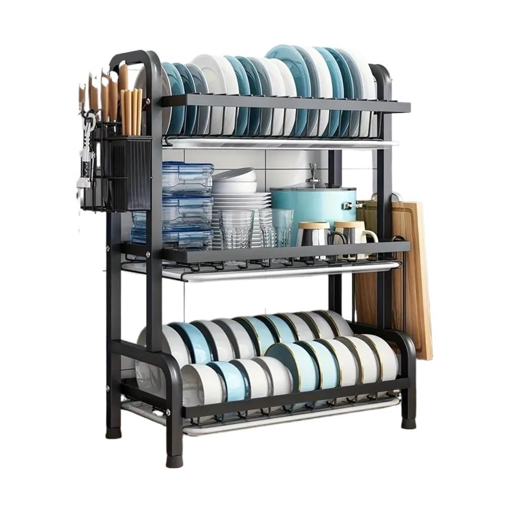 Jobaojiang 3-Tier Stainless Steel Dish Rack With Removable Drain Tray – Capacity Drying Rack For Kitchen Counter, Includes Utensil