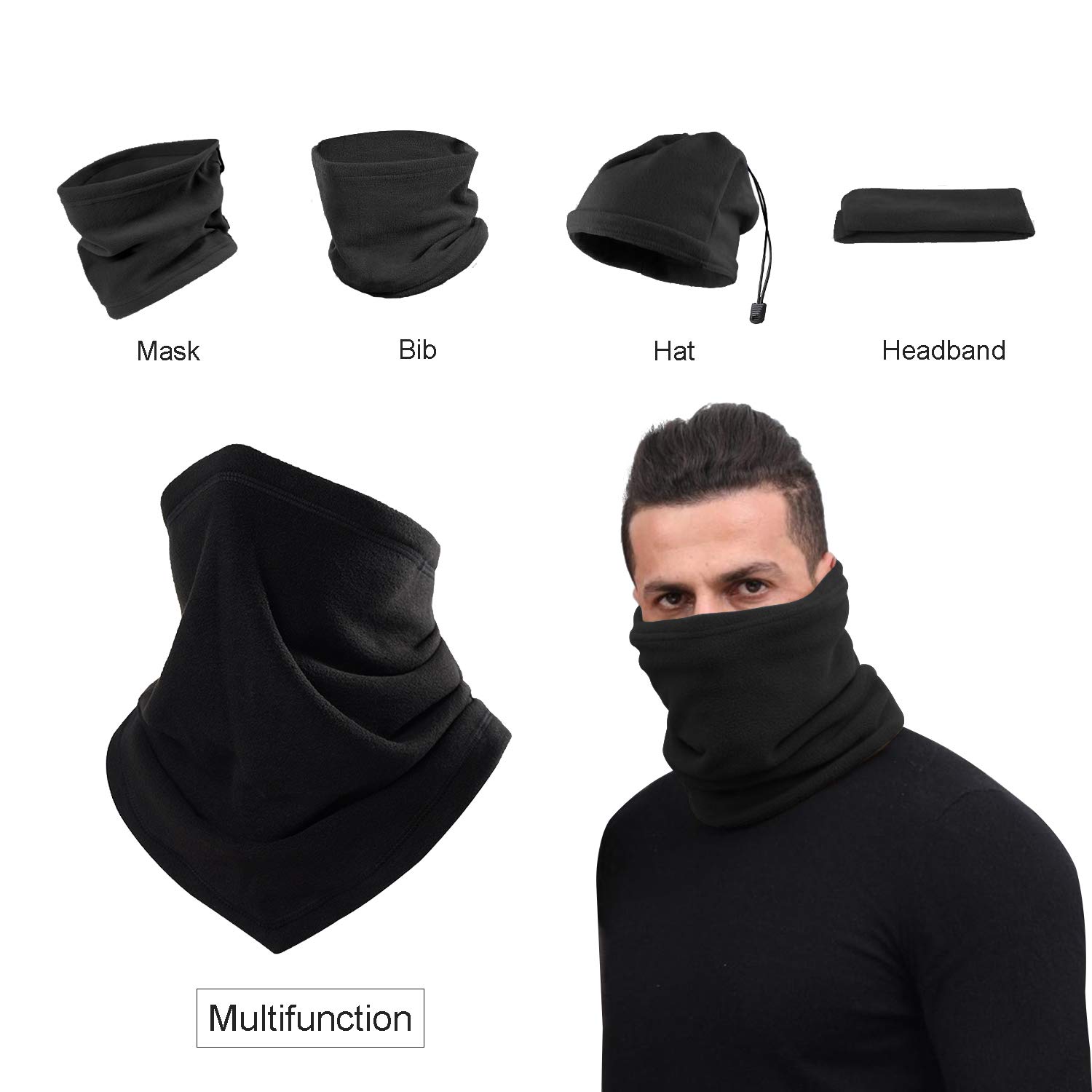 JEEZAO Cache Cou Chaude Tube Écharpe Fleece pour Femme Homme Hiver Multifonction Bandeau Coupe-Vent Bandeau pour Ski Moto Cyclisme
