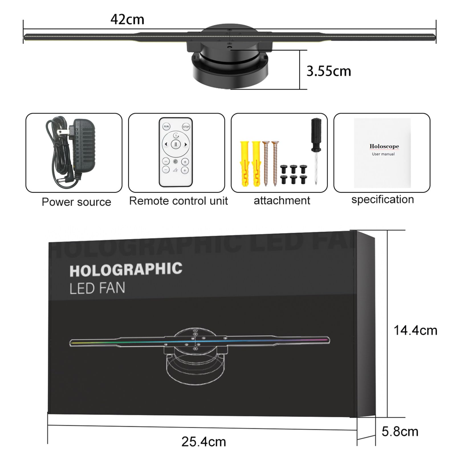 Wentylator holograficzny LED 3D (efekt bez okularów) z Bluetooth i aplikacją – wyświetlacz 1010RGB HD (352 diody LED) do sklepów i punktów handlowych