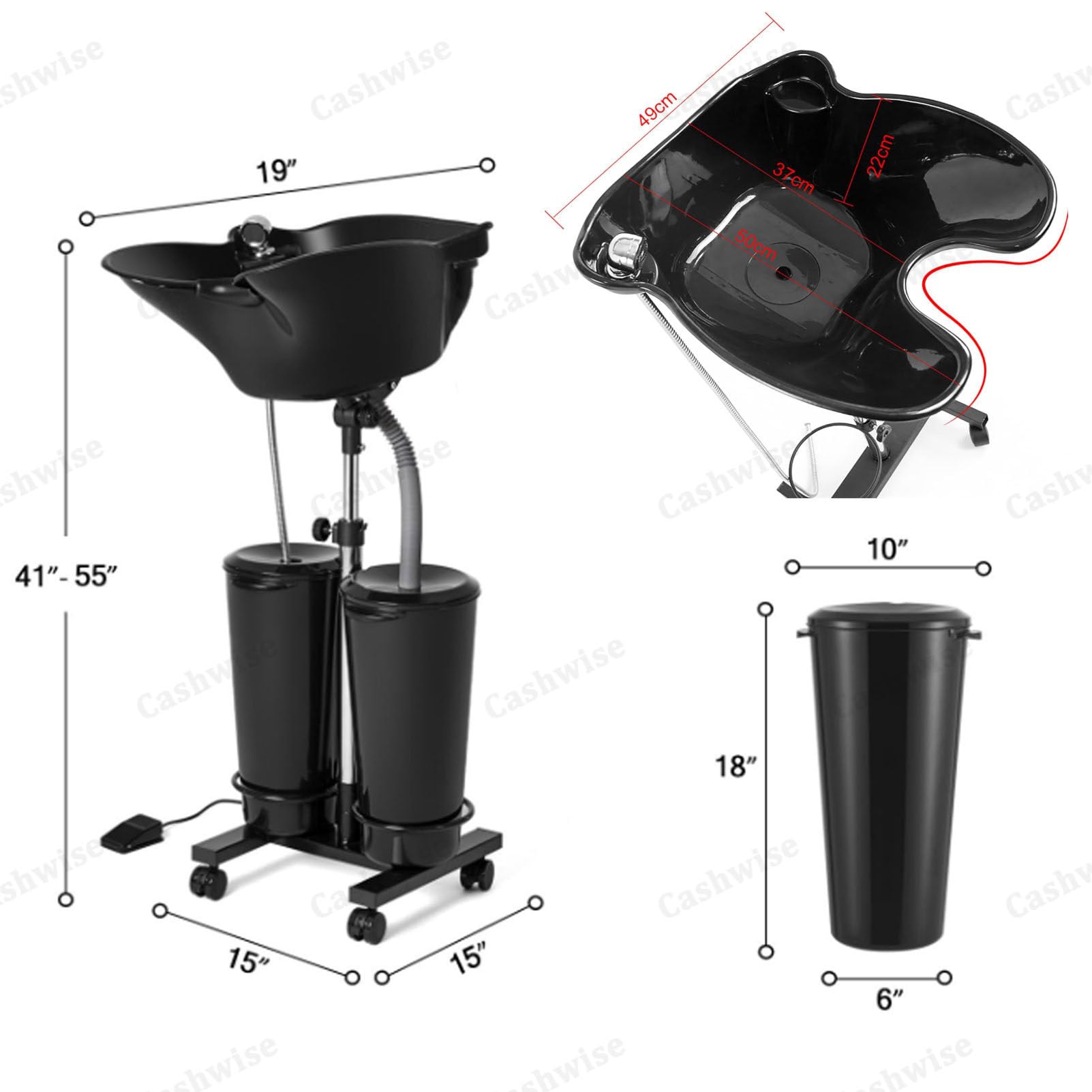 Lavabo de champú portátil con bomba eléctrica y ajuste de altura para lavado de cabello en casa y salón móvil