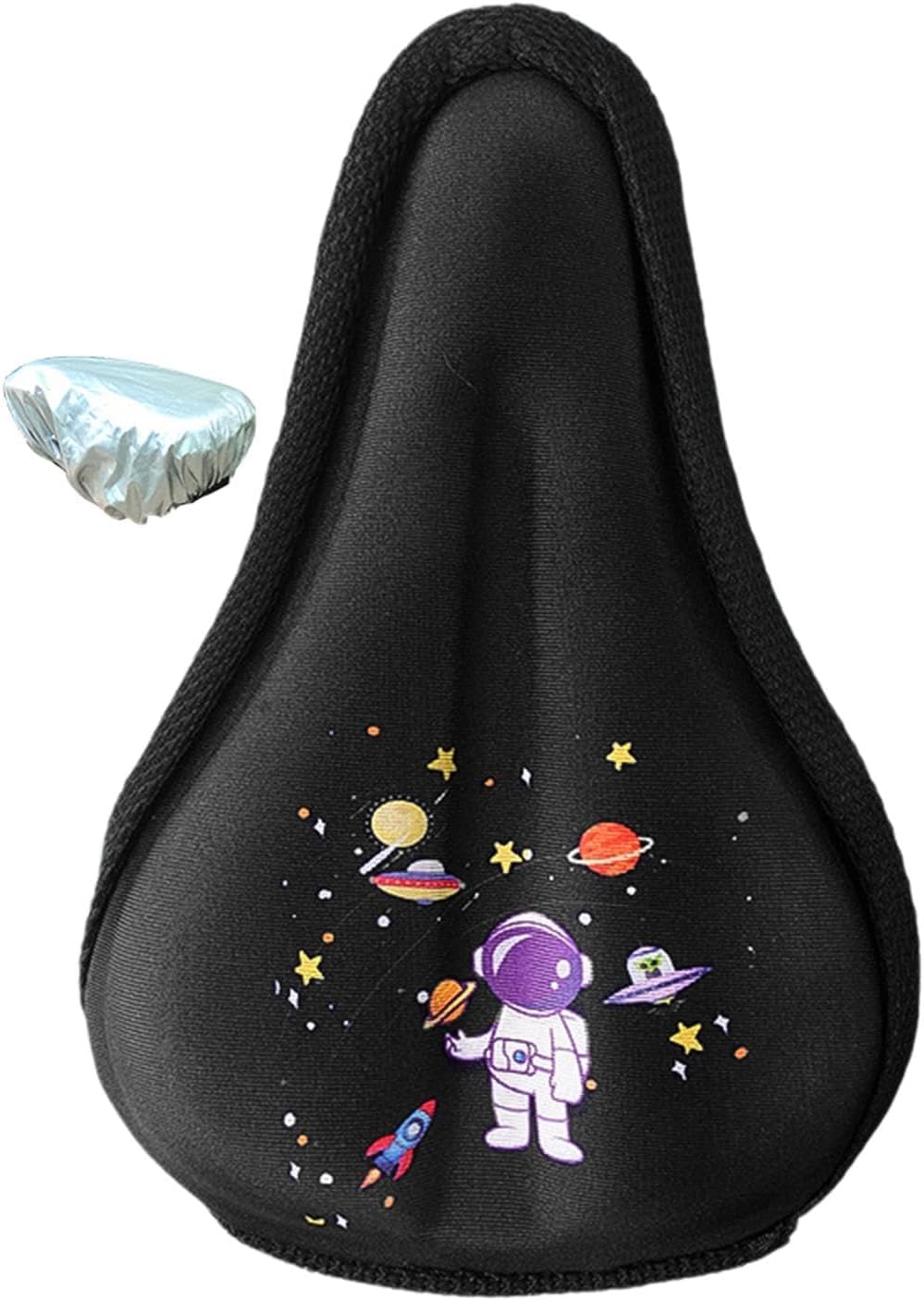 Padded Bicycle Kids Cartoon Saddle Gel Bike with Waterproof Cover Soft Small Bicycle Saddle Cover for Child Bike Seat (S,Black Astronaut)