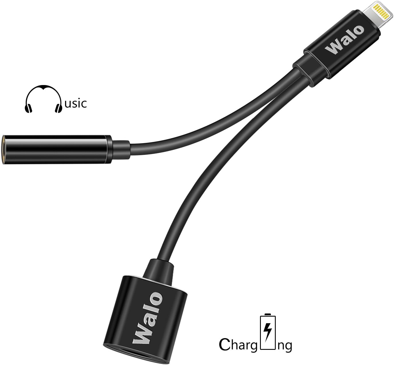 2 in 1 iphone 7 adapter , Not Compatible with IOS 10.3/10.3.1 System, Walo Lightning Adapter and Charger , Lightning to 3.5mm Aux Headphone Jack Audio Adapter for iphone 7 / 7 plus ( Black )