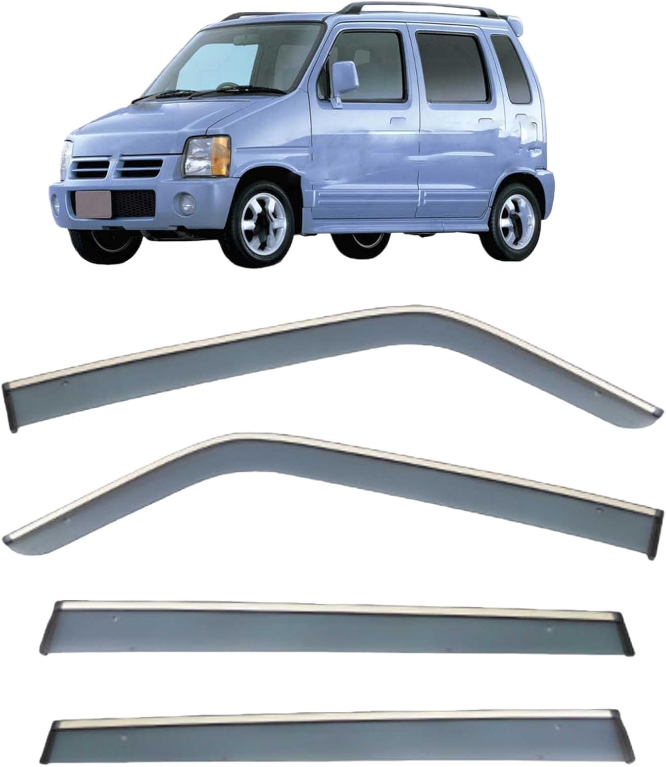 Liufangfc Normal Wind Deflectors For Suzuki Wagon R-Wide Mk1-Ma61s-Mb61s 1997-2006 – 4Pc Tape-On Smoked Visors, Weatherproof, Anti-Salt/Snow, Low-Noise