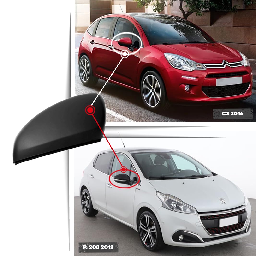 CG94 - Calotta Specchietto Retrovisore Nera Opaca per Auto C. C3 2016 - C. C4 Cactus 2014 - P. 208 2012 - P. 2008 2013 - O. Corsa F 2019 (Lato Destro)
