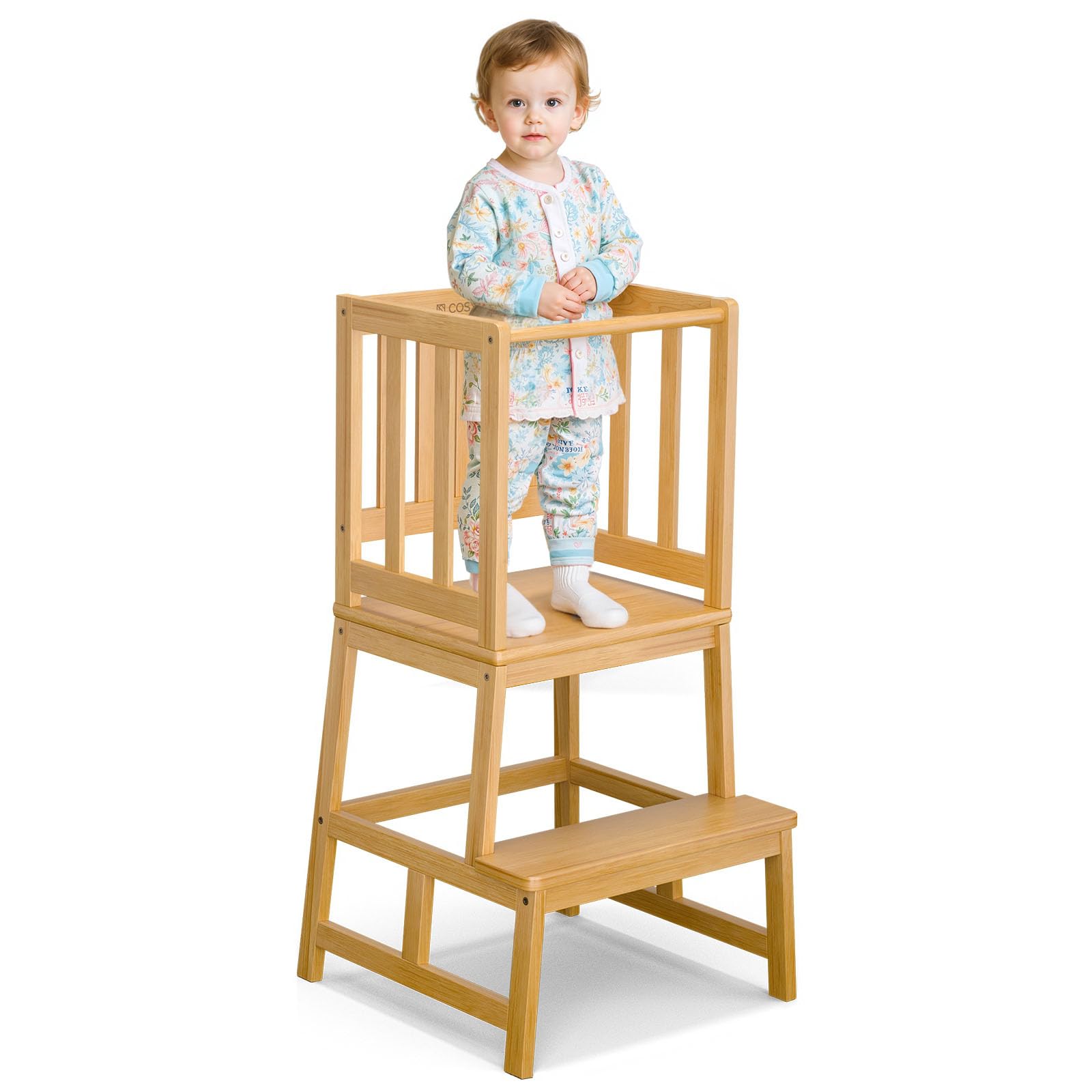 COSYLAND Lernturm ab 1 Jahr – Montessori Learning Tower für Kinder – Sicherer Kinder Lernturm ab 2 Jahre – Stabiler Toddler Tower, Naturfarbe