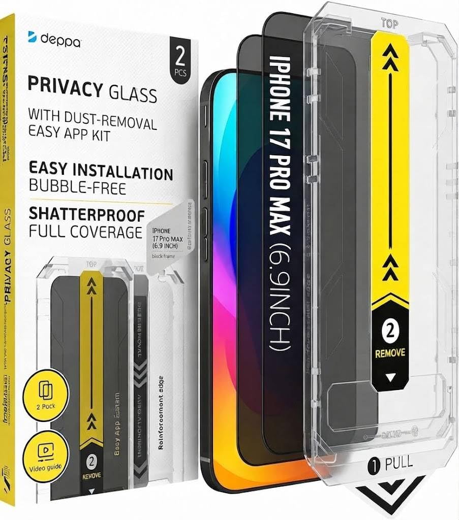 Deppa | 2 Pieces | Privacy Screen Protector iPhone 17 Pro Max (6.9") | Anti-Spy Tempered Glass with Easy Installation Kit, Anti-Scratch, Full Coverage
