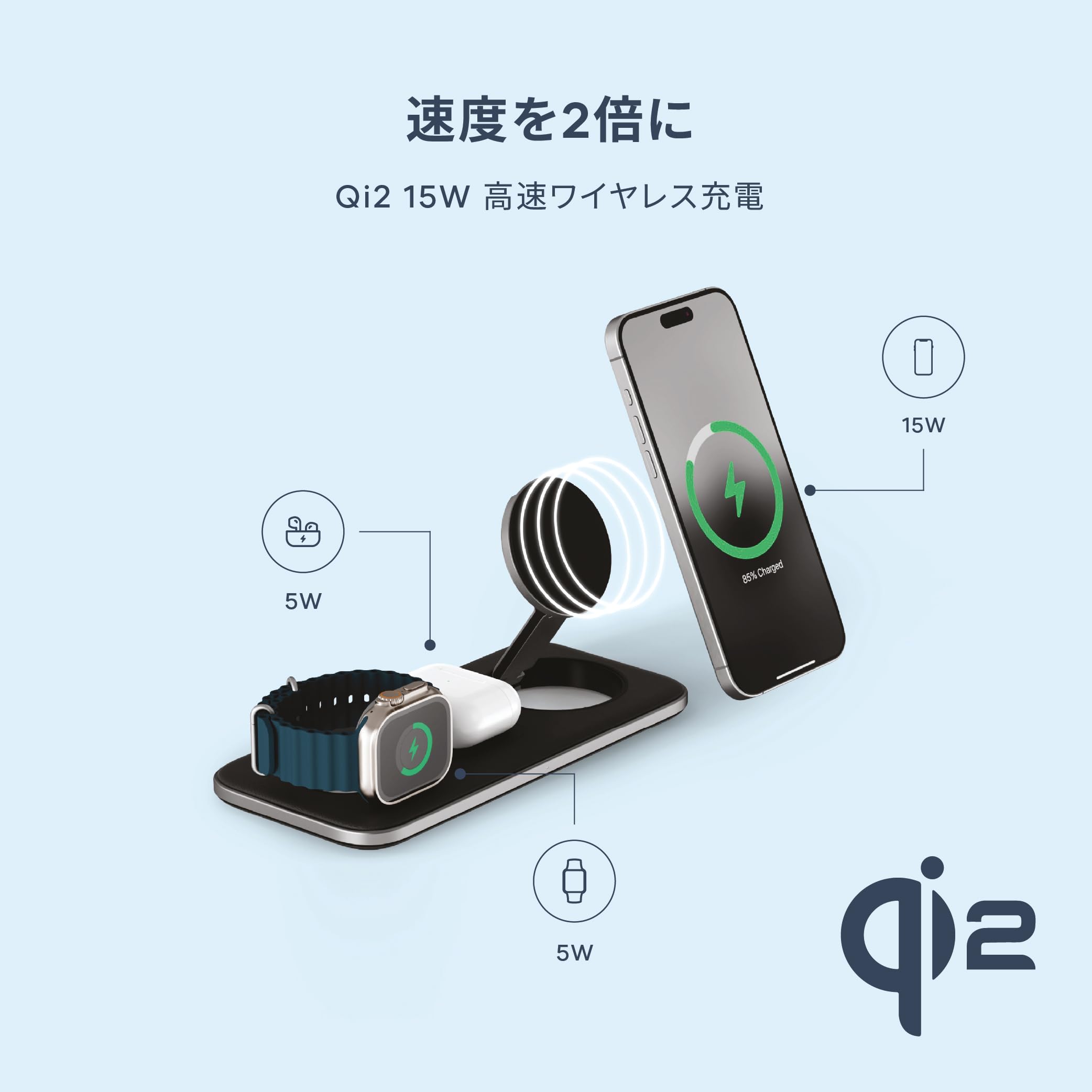 Amazon.co.jp: Satechi Qi2 Trio ワイヤレス充電器 3in1 ワイヤレス 