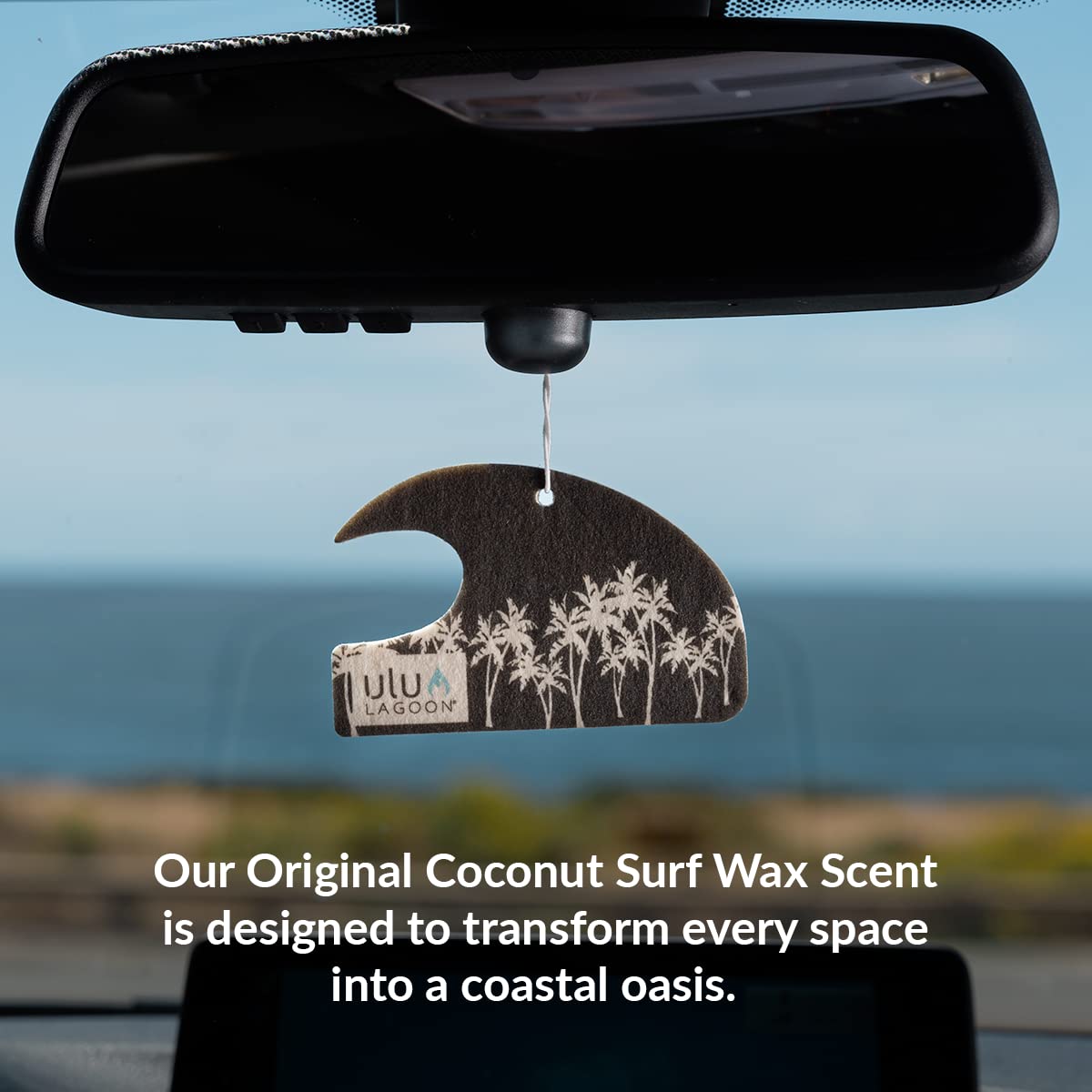 ulu Lagoon Ambientador colgante para coche, aroma a cera de surf de coco de playa tropical, mini onda, ambientador de coche de larga duración, fabricado en Estados Unidos, paquete de 3 (palmeras