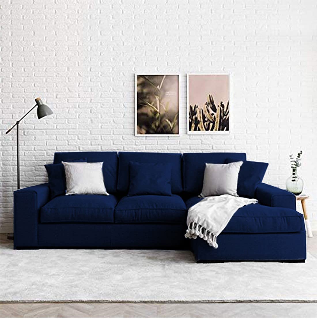 Torque - Reiko 4 Seater L Shape Fabric Sofa, Furniture for Living Room (Right Side, Blue)