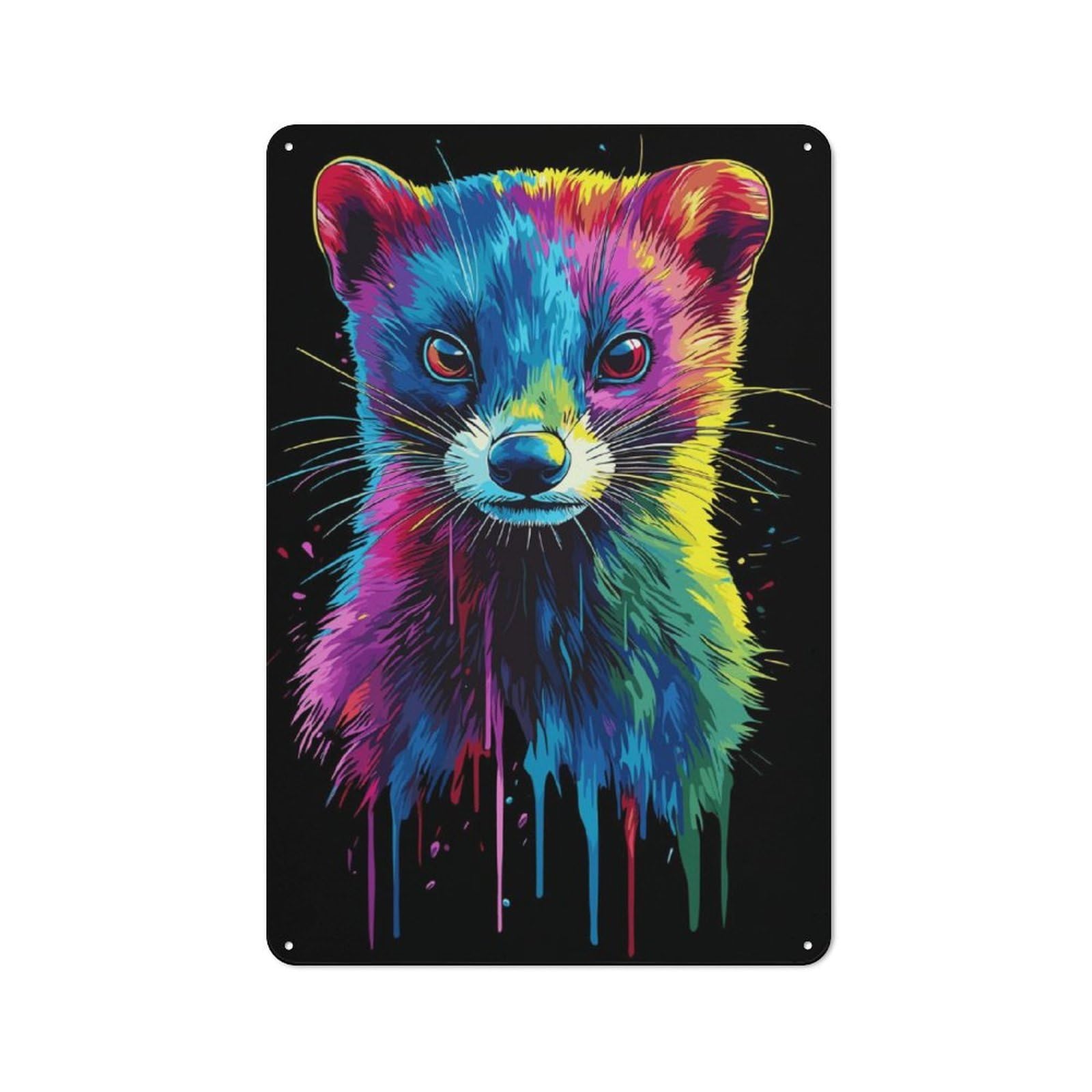 Junmoney Rainbow Pop Art Ferret Portrait Retro Metal Sign 30X20cm Featuring Home Bar Decor For Pub, Home Bar, Shed Or Man Cave
