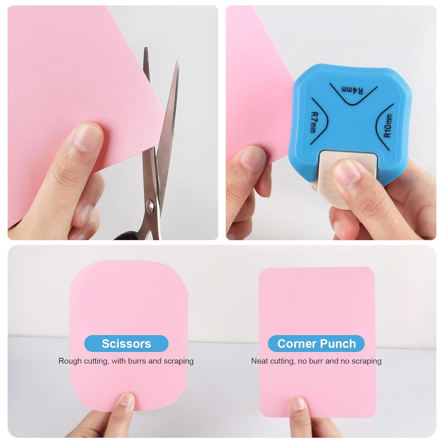 Pixora Paper Corner Rounder Punch, 3 in 1 Corner Cutter for Cardstock, R4mm R7mm R10mm Round Corners Cutter for Crafts, Card Making, Scrapbook Supplies, ABS Material with Sharp Blade 4