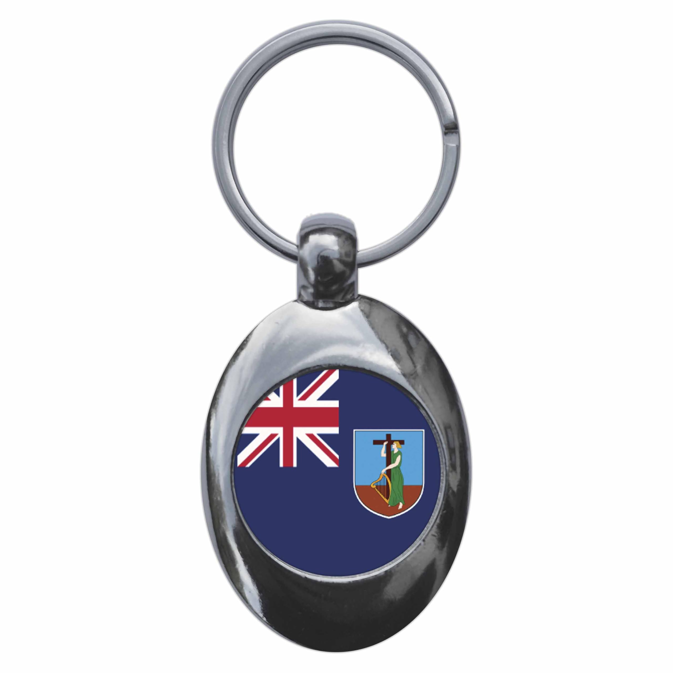 Ozorath Montserrat Flag Keyring Keychain With Trolley Coin