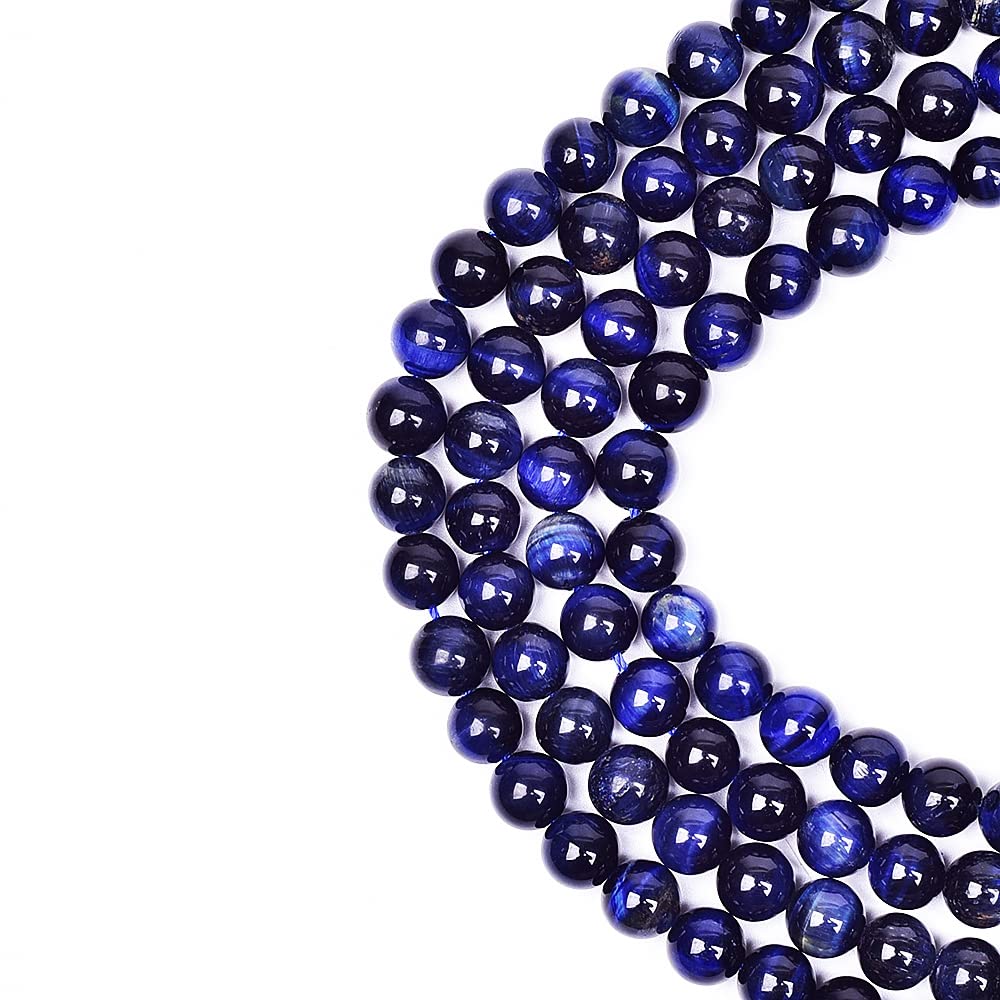 Natural Round AAA+ Dark Blue Tiger Eye Gemstone Loose Beads Energy Stone Healing Power for Bracelet Jewelry Making 1 Strand 15"（8mm,48pcs）