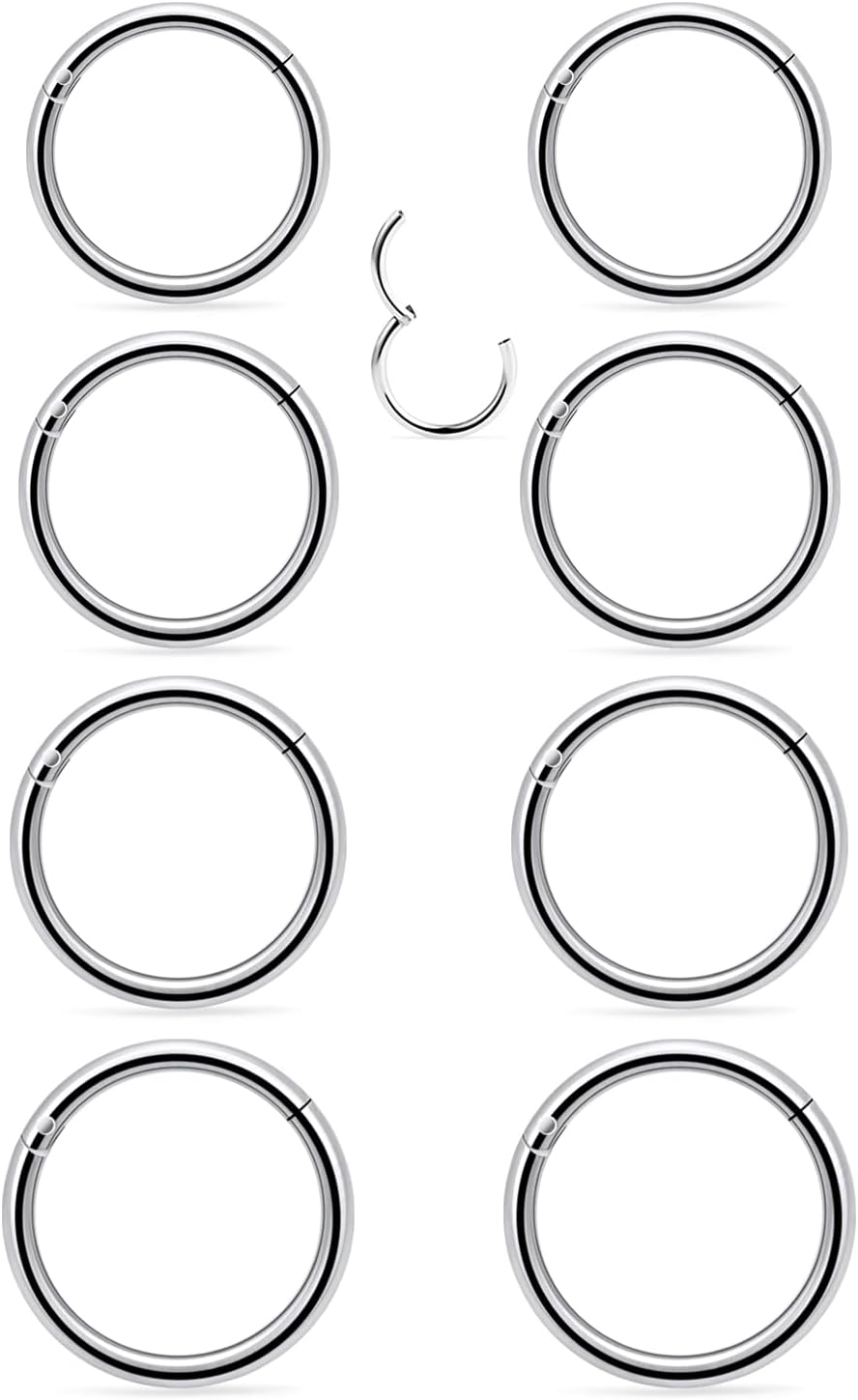 Dyknasz 20G 8mm Nose Rings Hoops Hinged Clicker Segment Surgical Steel Septum Lip Ring Hoop Cartilage Tragus Helix Sleeper Earrings Piercing Jewelry for Women Men