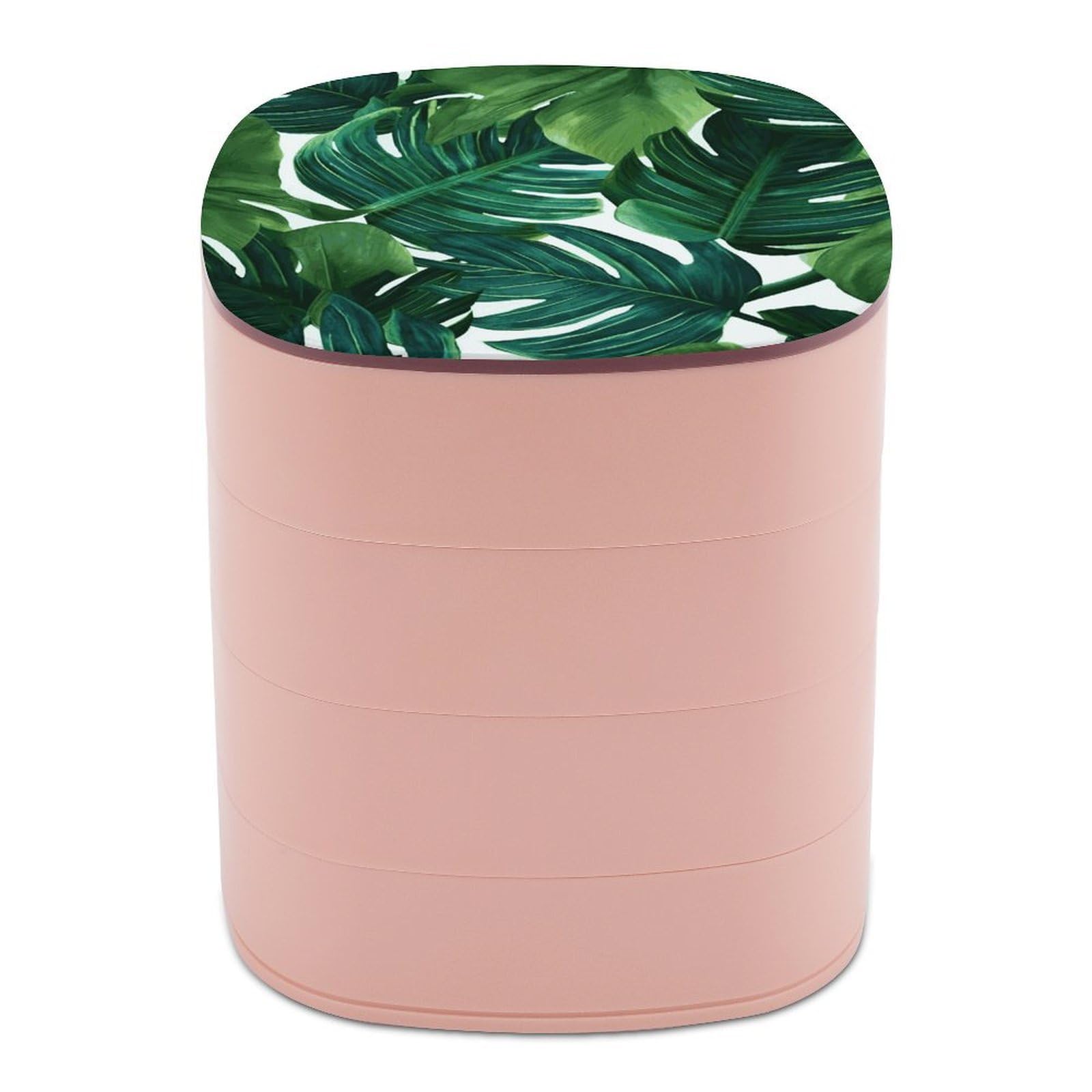 JTREHY Banana Leaves Jewelry Box 4-Layer Covered Rotating Jewelry Storage Box Large Capacity Storage Boxes Portable Jewelry Case for Bracelets Earrings Necklace