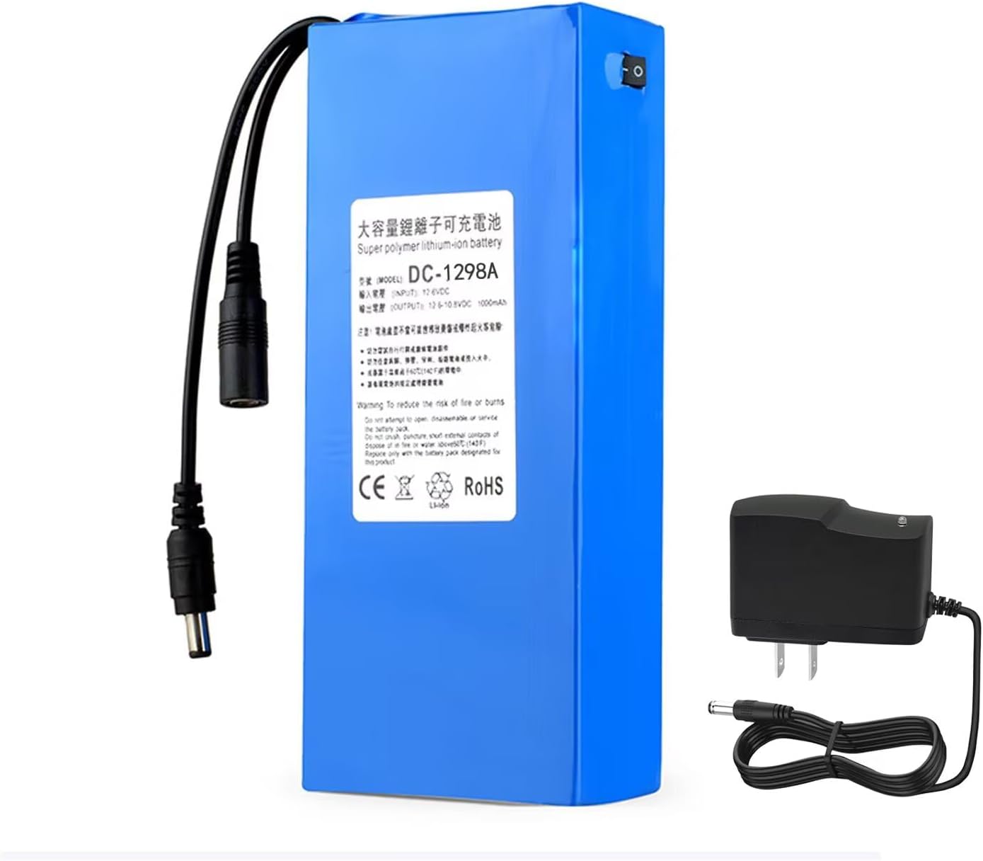 12V Rechargeable Lithium Battery Pack 12000mAh DC Li-ion Battery with AC Charger for Led Light, Digital Cameras, Radio, Solar Power Supply