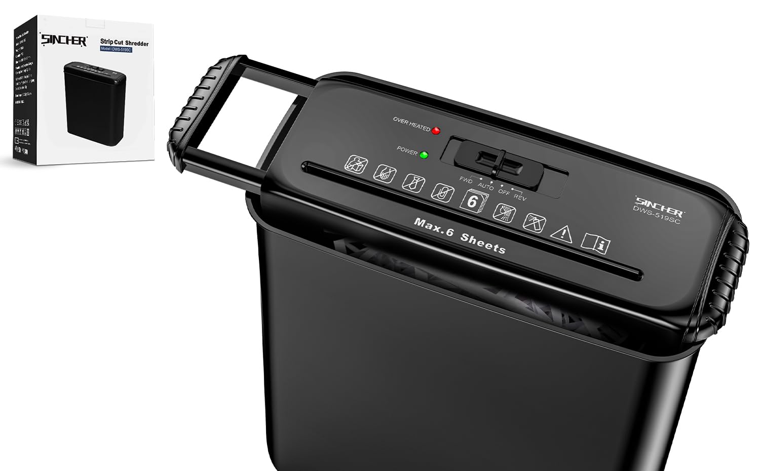 VACLANY Strip Cut 6 Sheet Paper Shredder, Extendable Arm Design with Overheat Protection, Security Level P4 and 8 Liter Bin Cut Size 6mm, Ideal for Home and Office Use