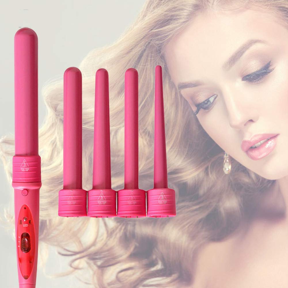 Curling Irons 5 in 1 Curling Wand Set 0 35-1 25 Inch Pink Ceramic Hair Wand Curling Iron