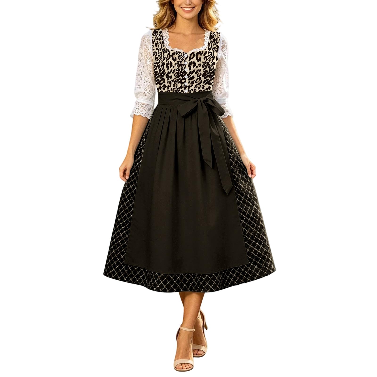 Vestido regional bávaro de corte premium y falda midi tradicional 6