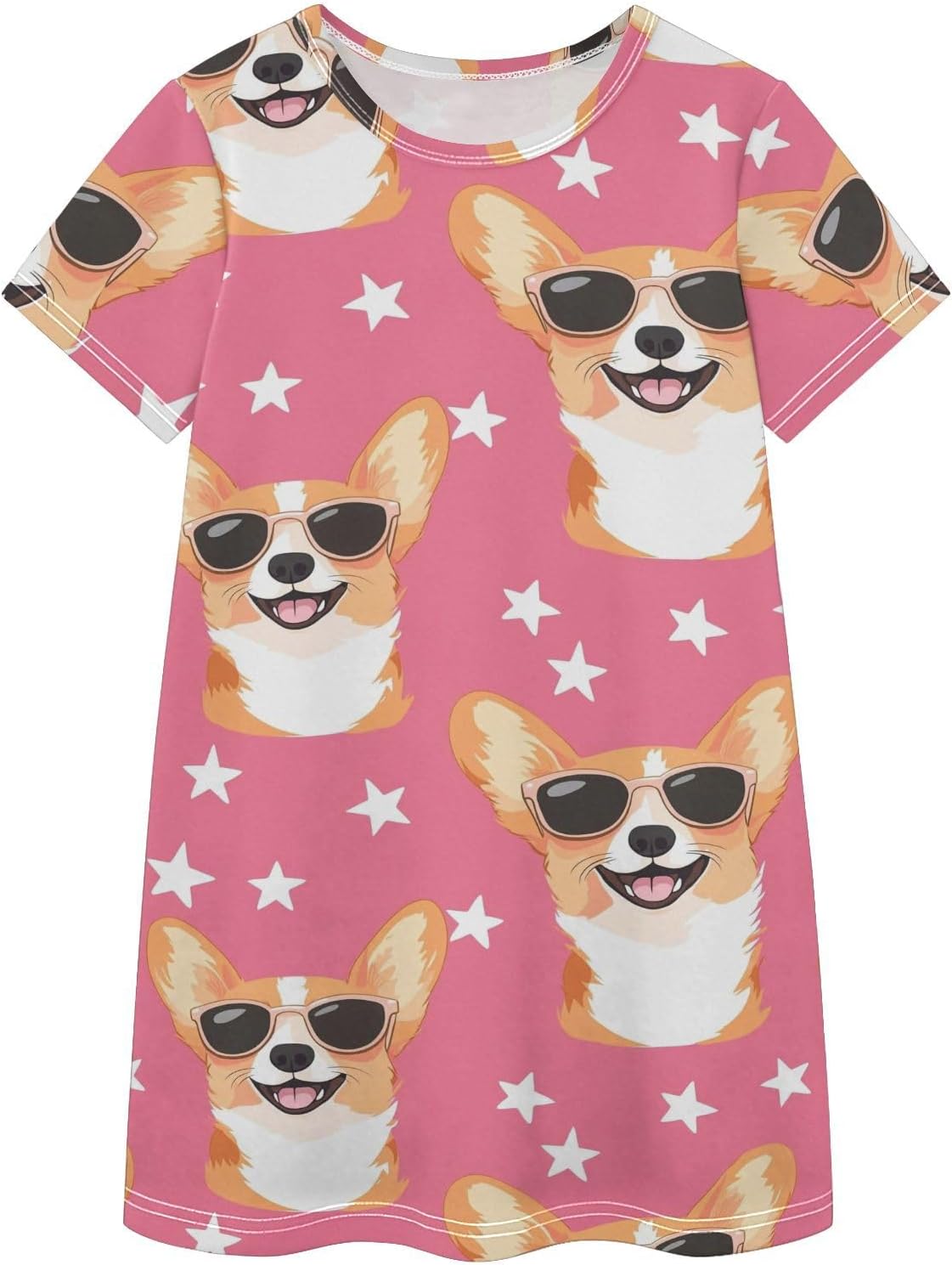 Corgi on Pink Girls Dresses Summer Dresses for Girls with Cotton Short Sleeves for Casual a Line Dress Size 2-8Y