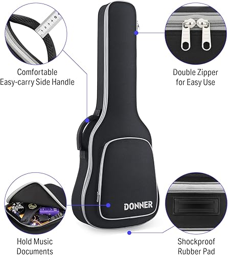 Miniatura 44 de Donner - Bolsa para guitarra eléctrica de 39 pulgadas, esponja acolchada 600D Ripstop impermeable nailon a prueba de polvo suave para guitarra Negro
